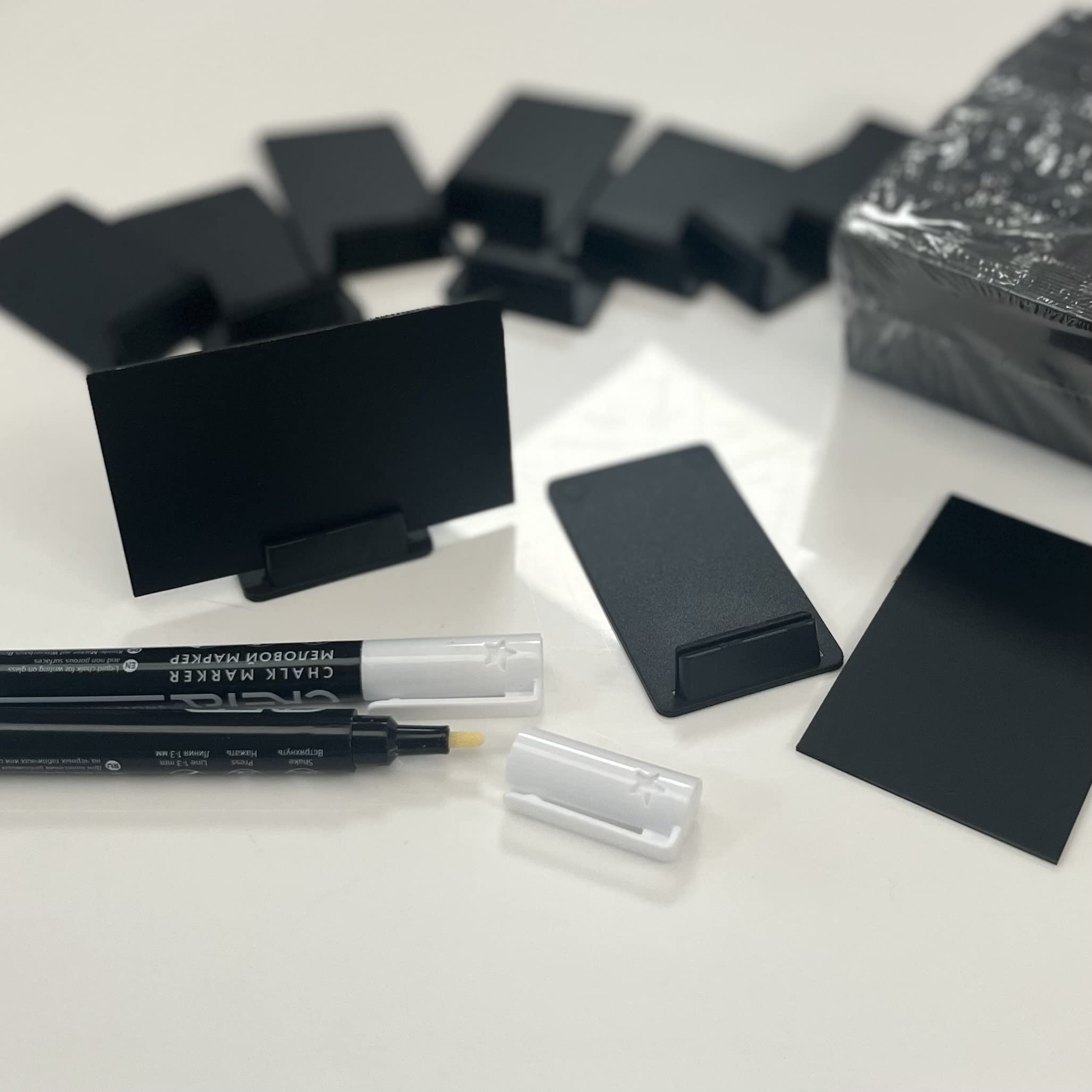 Tarjetas de precio Lote 100 + 100 soportes + 2 tizas, mini cuadros decorativos negros