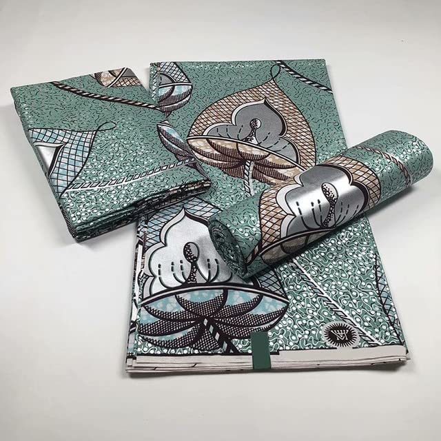 MSBRIC Gold Print African Fashion Anakra 100% Cotton africain Wax Fabric Nigerian Ghana kitenge Dashiki Real Wax Fabric 6yards Nigerian Fabric lace for Bridal Color 2