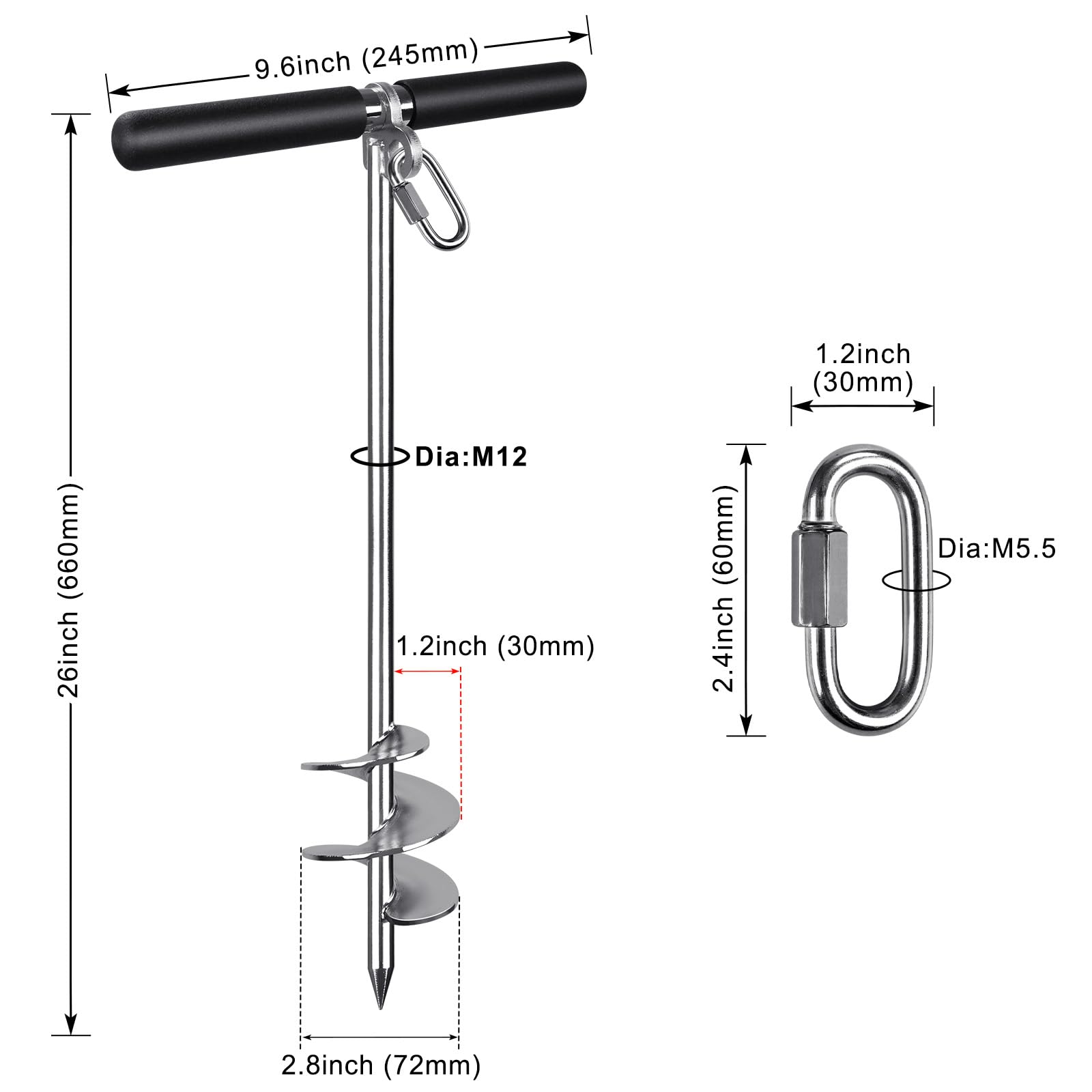 SELEWARE Ancoraggio per sabbia per barche a vite con design a doppia elica, per acque poco profonde, in acciaio inox, ancoraggio da spiaggia per barche sicure, moto d'acqua, kayak e altro su spiagge e