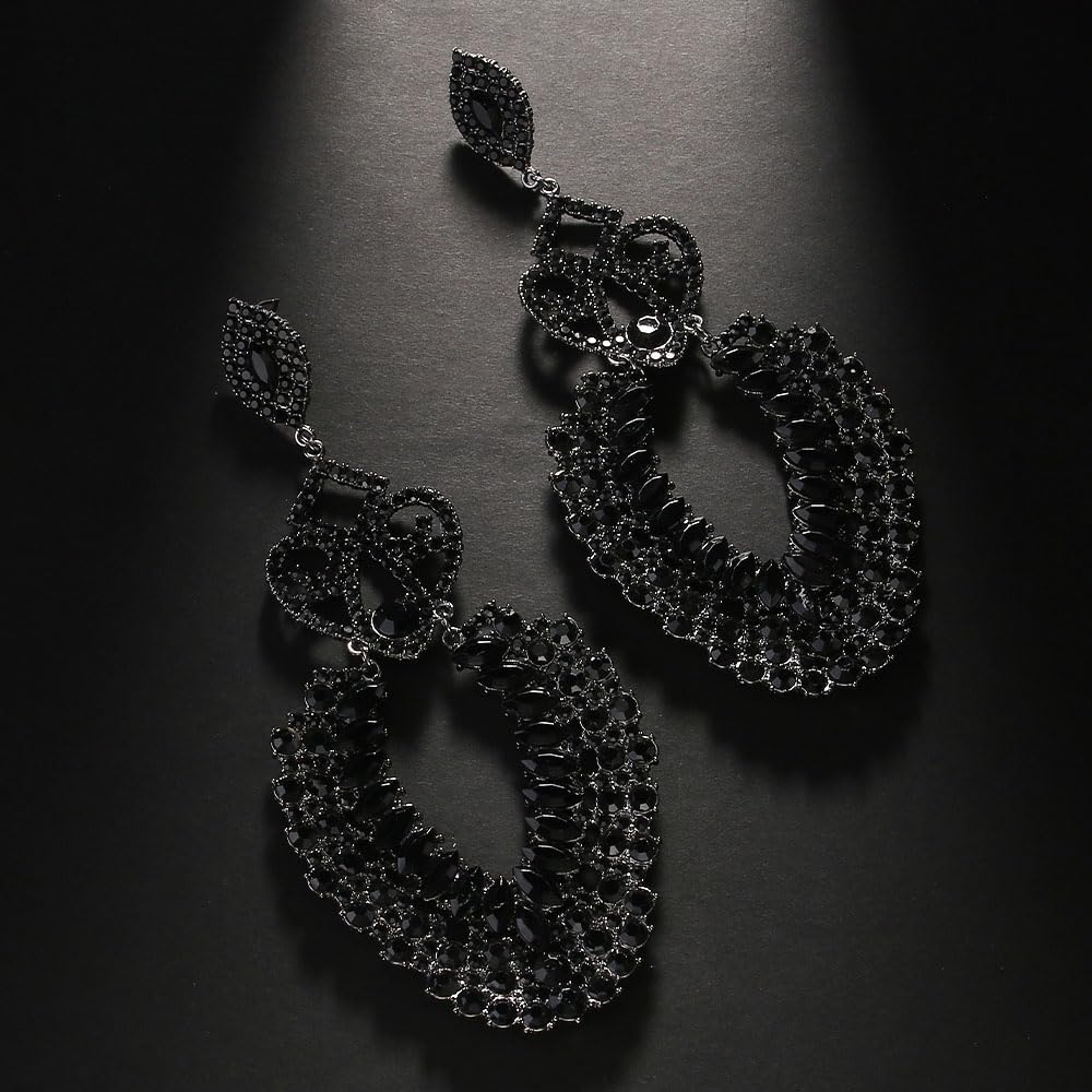 Large Black Rhinestone Earrings for Women Prom Chandelier Drop Statement Earrings Costume Jewelry - Image 6