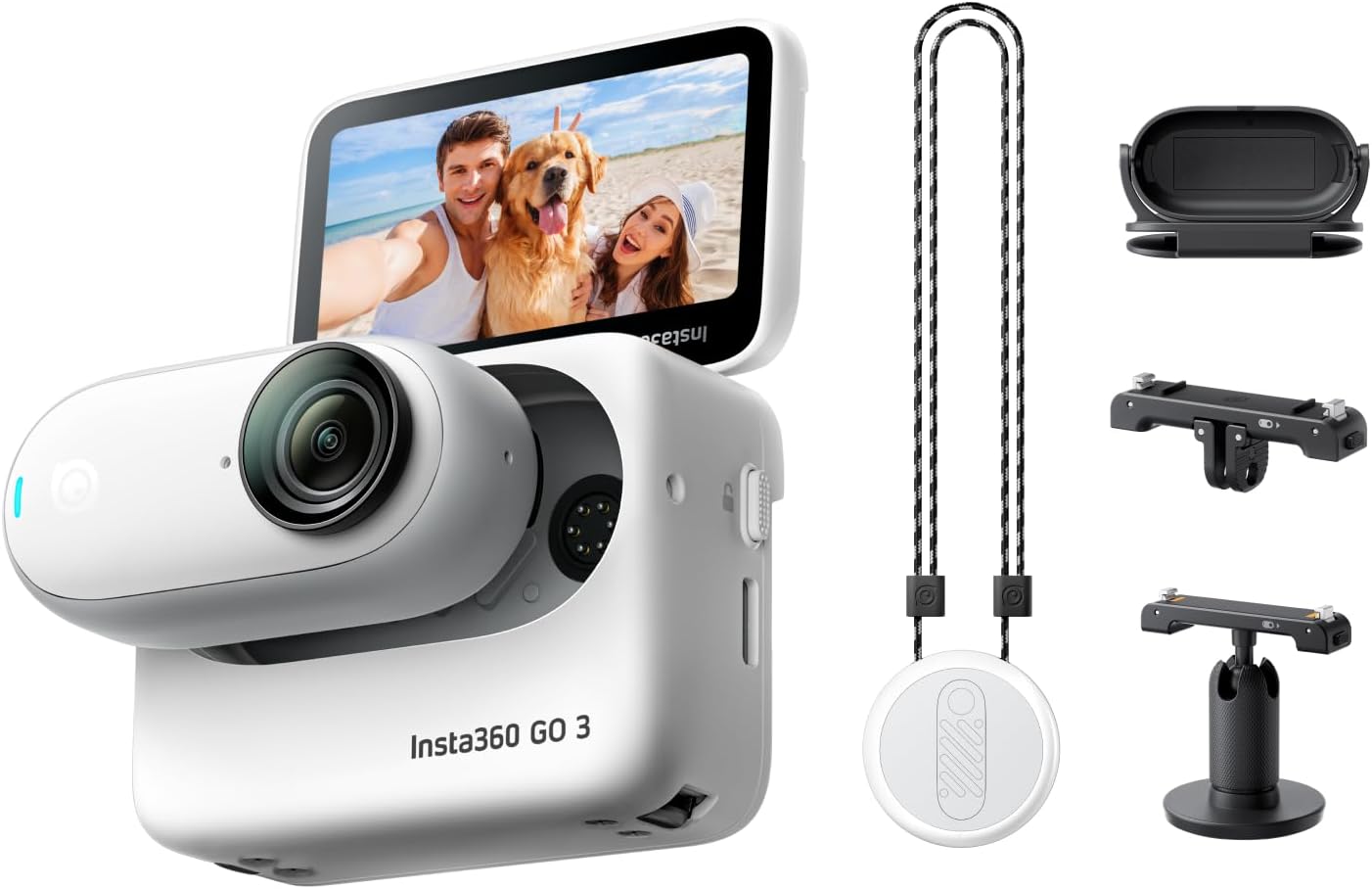 Insta360 GO3 128GB-Action Kit Vlogging Camera for Creators, Vloggers, Mini Action Camera with Flip Touchscreen, Light and Portable, Hands-Free POV, Mount Anywhere, Stabilization, Remote Preview