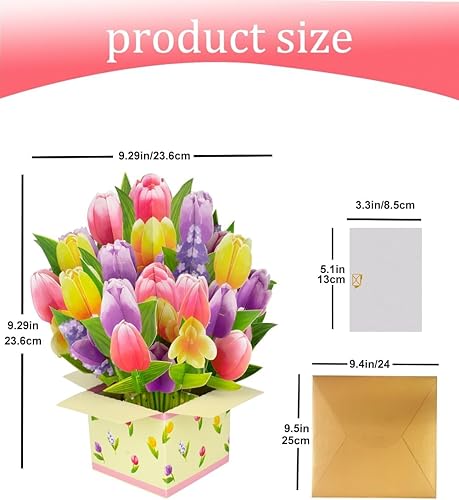 Miniatura 6 de Magic Ants Tarjetas emergentes de papel de flores, tarjeta de felicitación emergente 3D de ramo de flores, tarjeta de cumpleaños desplegable para