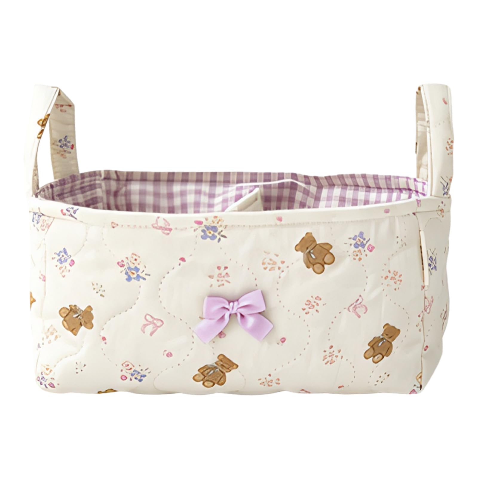 Cute Bedside Caddy Floral Bow Multifunctional Desk Container Organizer with Partition for Home Travel Countertop Dresser Little Items