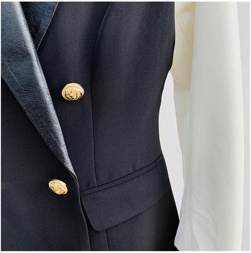 Women's Designer Blazer Leather Patchwork Double Breasted Blazer Classic Varsity Jacket