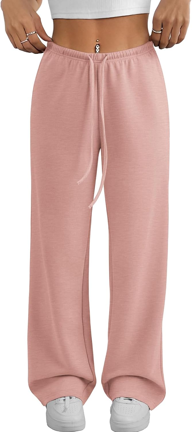 ATHMILE Womens Wide Leg Sweatpants Air Fabric Straight Lowrise Drawstring Elastic Low Waist Fall Clothing Pockets 2025