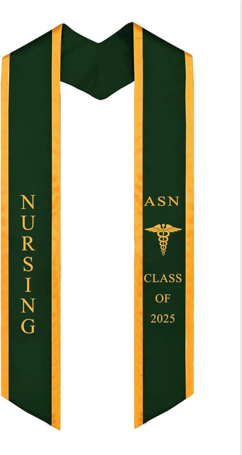 Ovaltag Nurse Graduation Stole Sash Nurses School Stoles Idea Class of 2025 Medical logo Forest green with gold trim