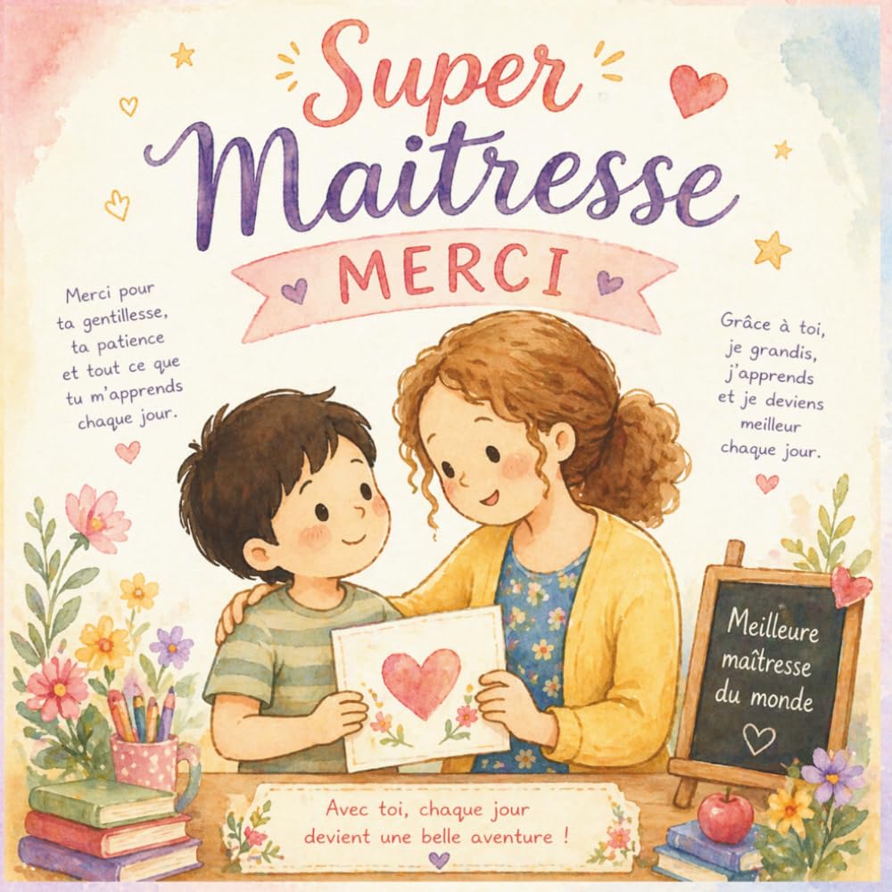 Super Maitresse Merci – Livre remercîment Maitresse d'école: Idée cadeau maîtresse original et personnalisé – Livre souvenir enfant pour remercier sa maîtresse en fin d’année scolaire