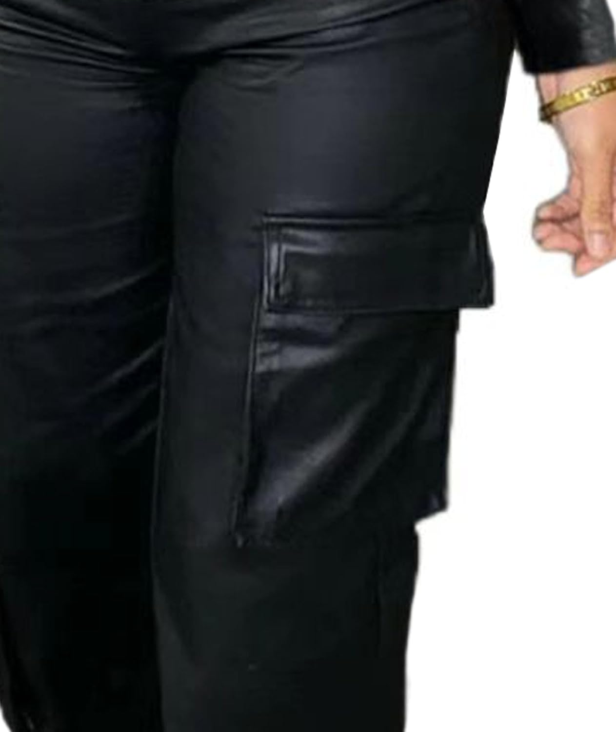 Sexyshine Women's Faux PU Leather Jumpsuit Sexy Square Neck Long Sleeve Wide Leg Cargo Pants One Piece Long Rompers Overalls - Image 4