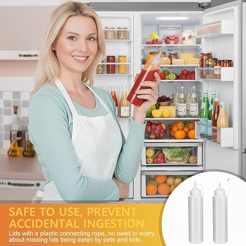 Miniatura 6 de OAMCEG 16OZ Squeeze Bottles - 8 Pack Durable Plastic Condiment Bottles, Squirt Bottle with Discrete Measurements, for Ketchup, BBQ, Sauces, Syrup