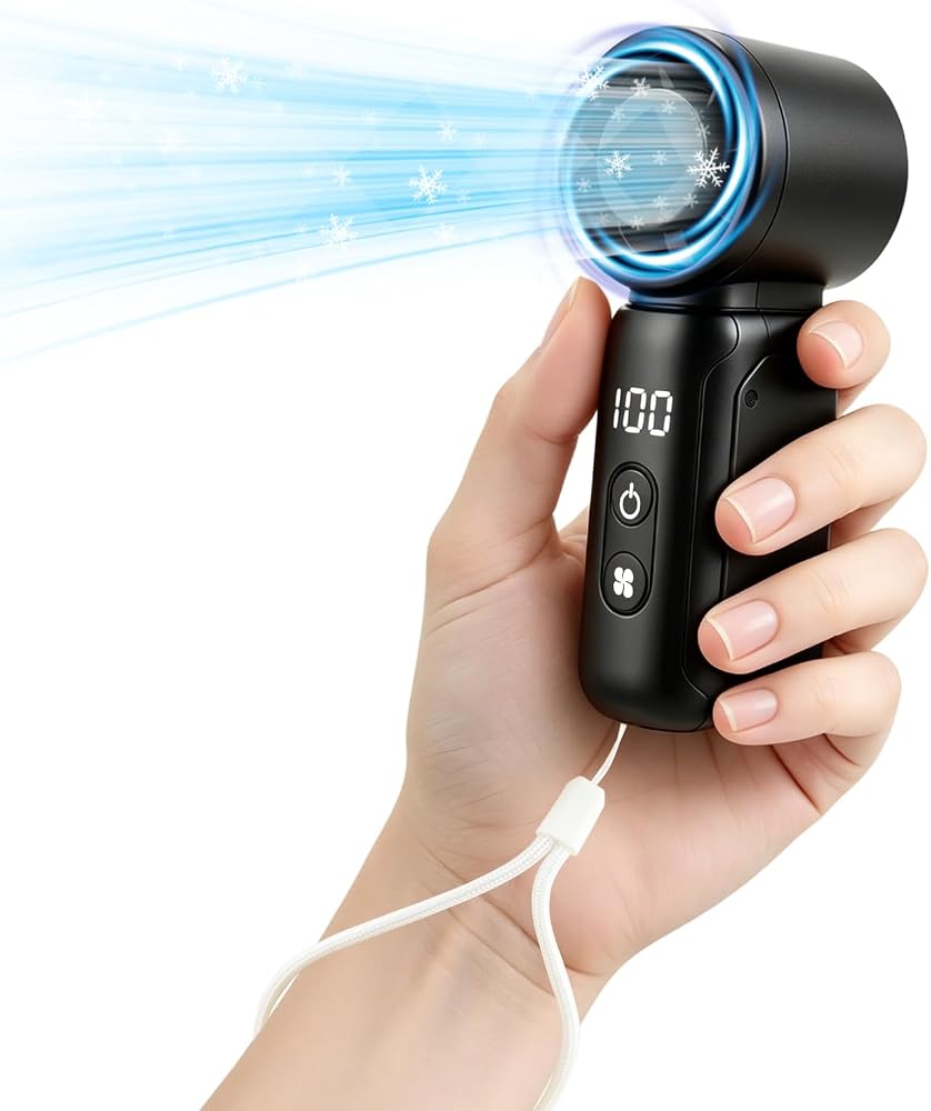 PLOJOP 휴대용 휴대용 선풍기, 22000 RPM 소형 개인용 선풍기, 4가지 속도 및 LED 디스플레이, 여행, 사무실, 야외 활동을 위한 탈착식 끈이 있는 경량 미니 팬 — 사진 1
