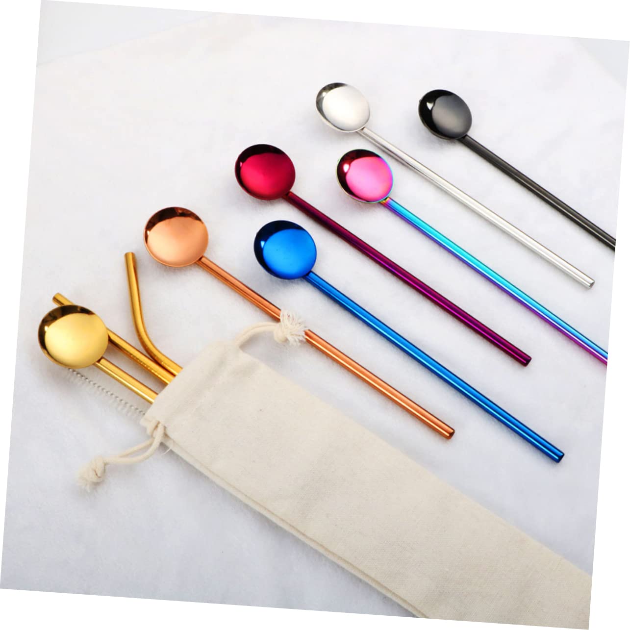 PRETYZOOM Steel Straws Drinking Reusable Coffee Spoon Straw Stainless Steel Spoon Round Head for Smoothies Ice Sundaes