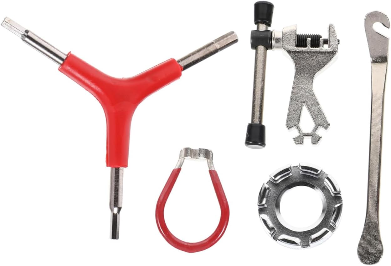 Bike Spoke Wrench Set 5pcs with Chain Breaker and Tire Lever, Steel Cycling Wheel Repair Tools for Mountain and Road Bikes Maintenance