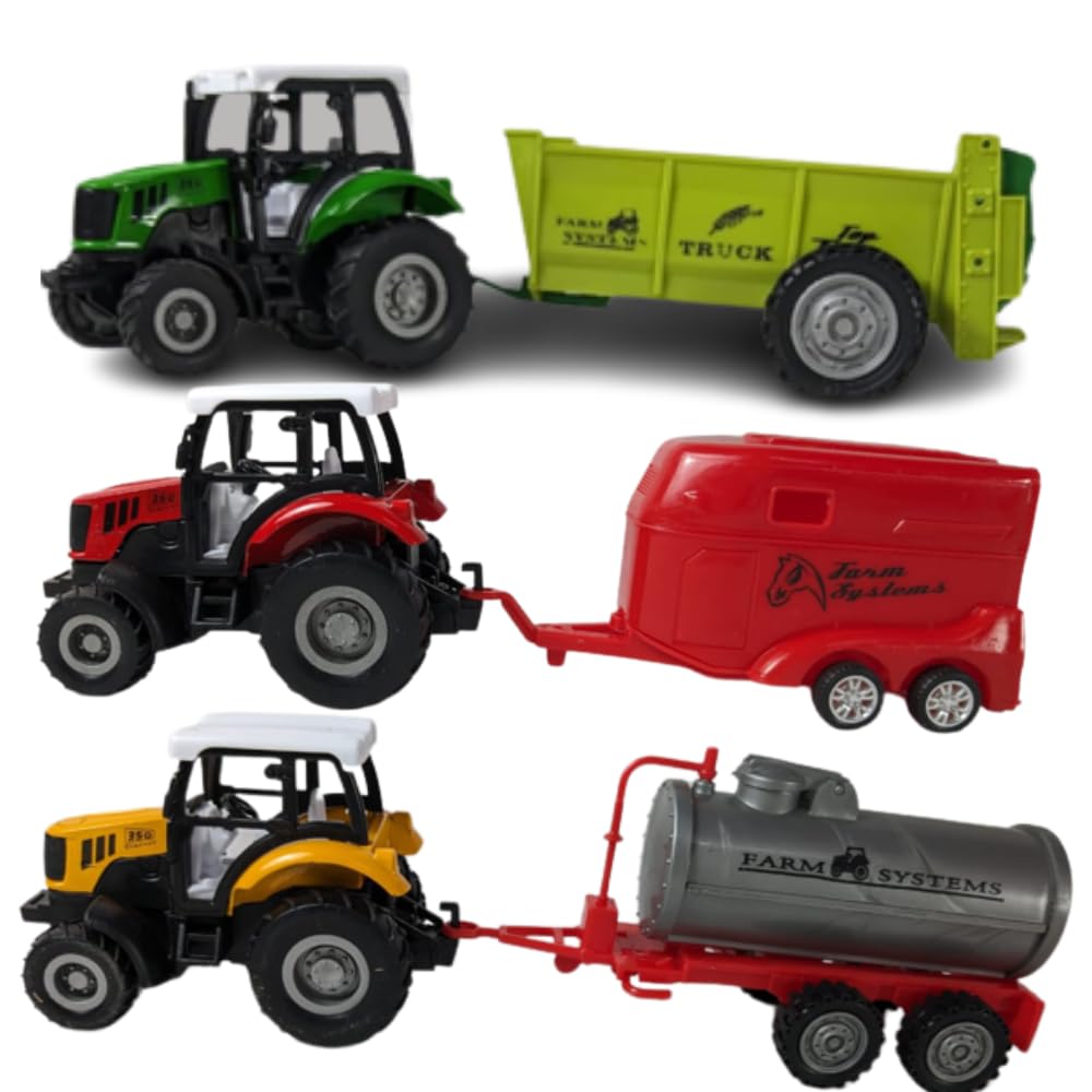SIGNAL MART Metal Diecast Pull Back Farm Tractor with Trolley|| Mixed Model Delivery || Tractor Toys for Boys Kids Girls (Pack of 01)