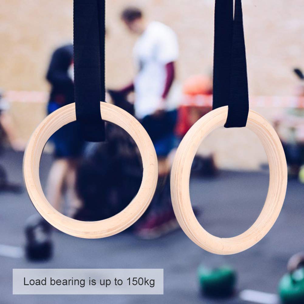 1 par de anillos de gimnasia de madera, anillos de entrenamiento con correas de poliéster, para acondicionamiento corporal total en casa o en el gimnasio