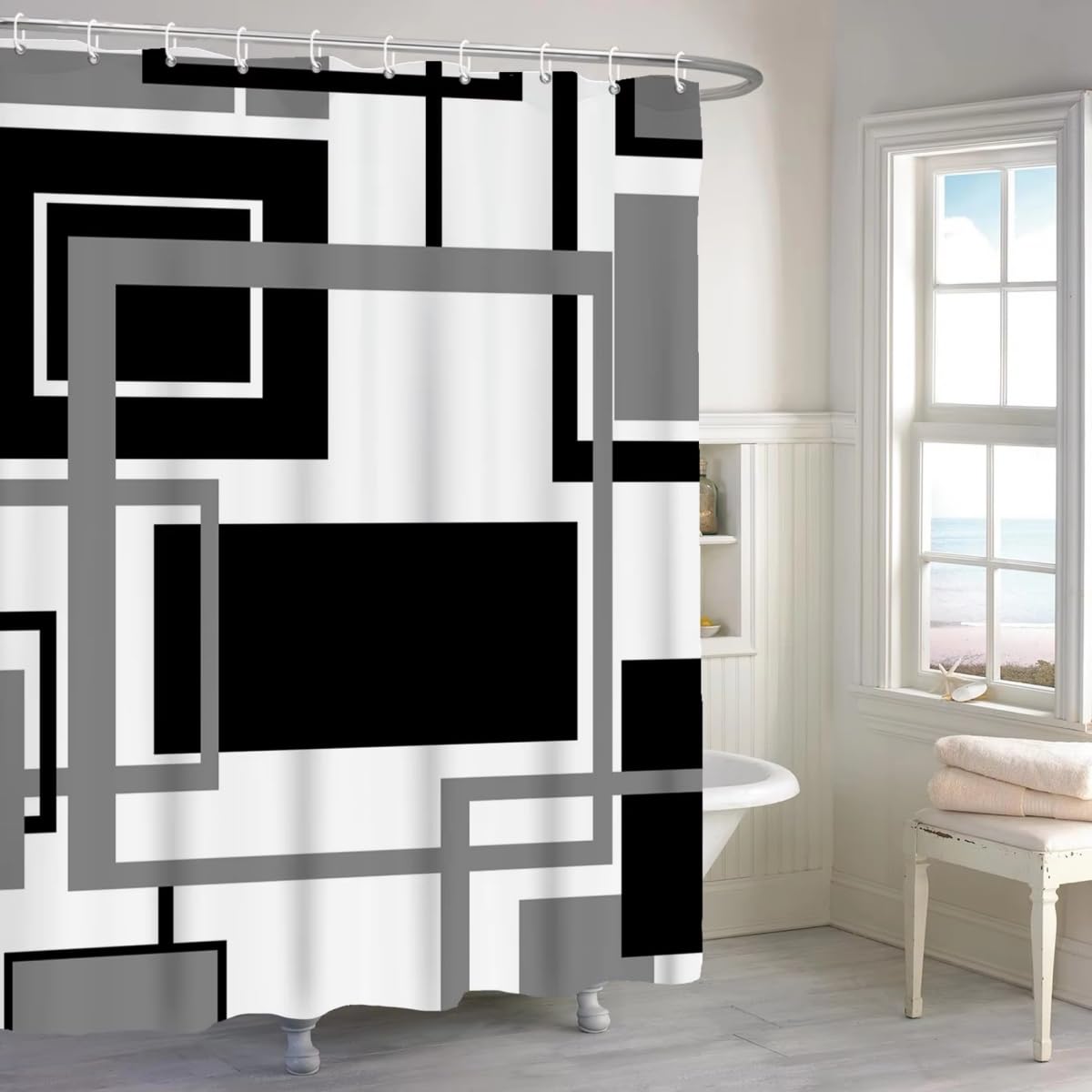 KELAIMI Simple Geometric Shower Curtain,Luxury Modern Checkered Marble Bathroom Curtain,Waterproof Polyester Fabric Bathtub Curtain with Hooks Style 1 90X180Cm