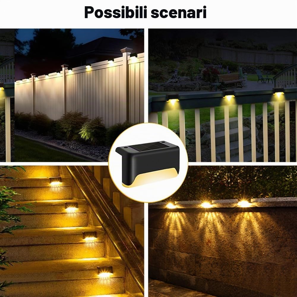 16 Pezzi Luci Solari per Esterni, Luci a LED Impermeabili, Luci Solari Da Giardino per Scale Esterne, Gradini, Recinzioni, Cortili, Patio, Grondaia, Sentiero, Decorazione (Nero, Bianco Caldo)
