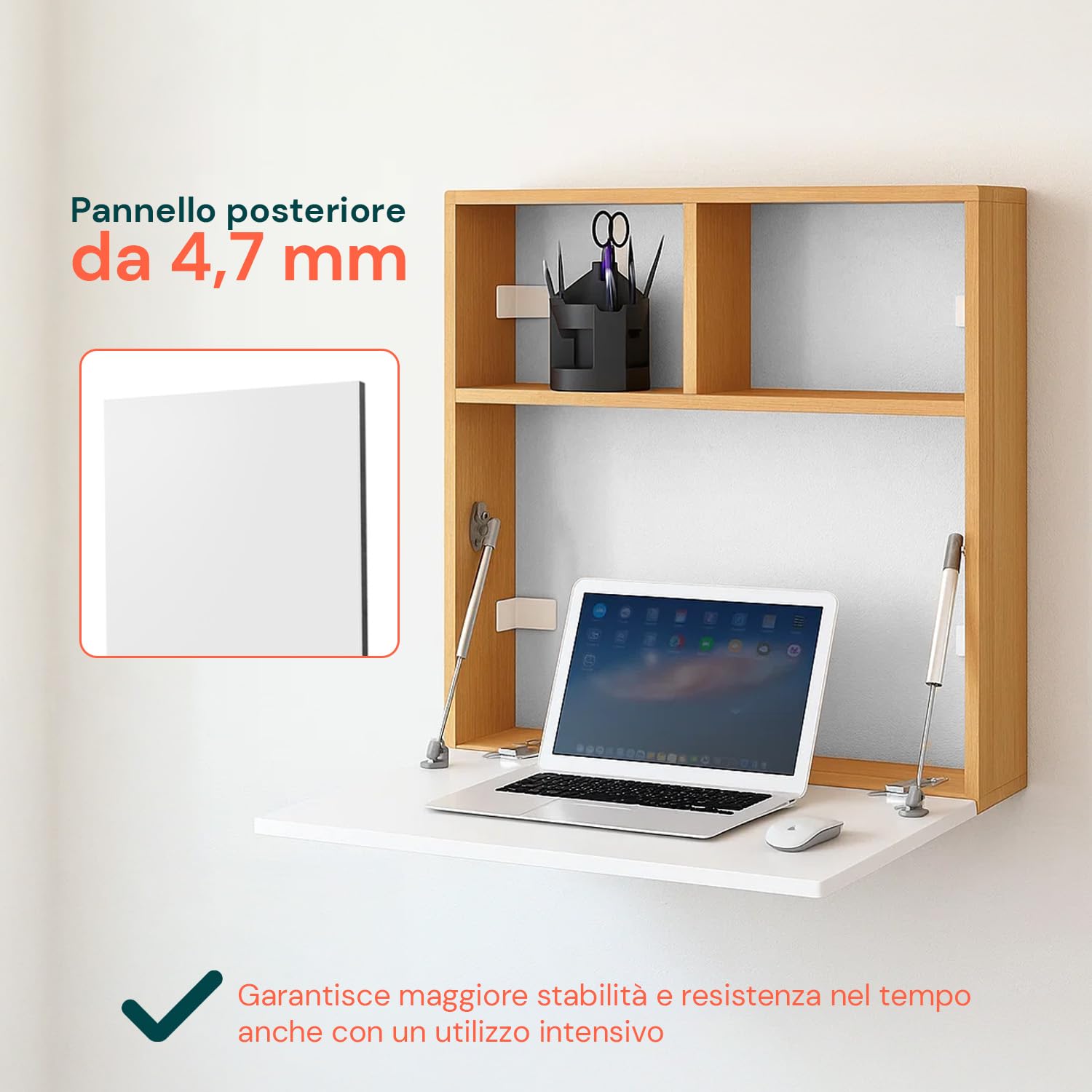 Wintem - Scrivania a Muro Richiudibile con Ripiani Portaoggetti, Design Salvaspazio per Casa e Ufficio, Facile da Ripiegare, Ideale come Scrittoio da Parete Moderno e Funzionale