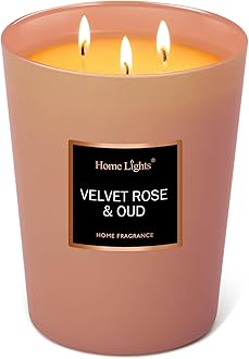 Sponsored Ad – Home Lights Luxury Designer Scented Large Jar Candle, 100% Nature Soy Wax, 33.26 oz，3 Wick， Highly Scented & Long Lasting-Velvet Rose & Oud