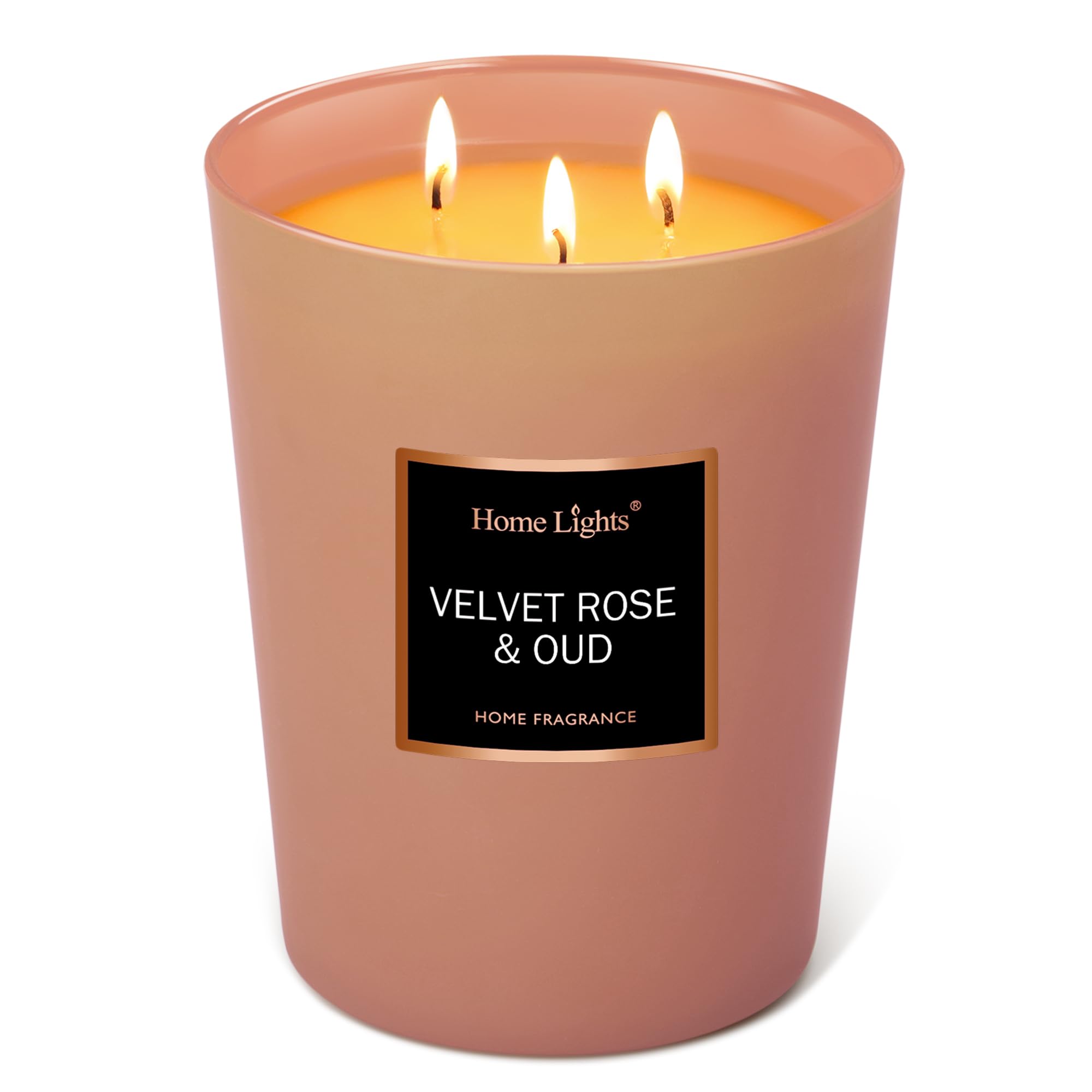 HomeLights Scented Candles | Large Jar Candle-33.3 Oz. Natural Soy Aromatherapy Candles | Up to 130 Hours Burn Time with 3 Cotton Wicks, Home Decorative Fragrance Candles Gift - Velvet Rose Oud
