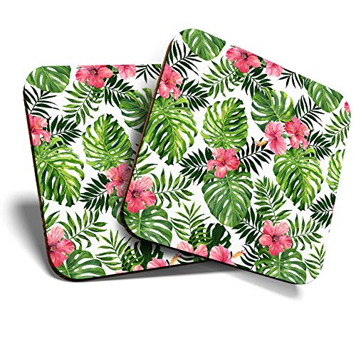 2 x MDF Glossy Top Coasters Square - Tropical Hibiscus Flowers Surf 12889