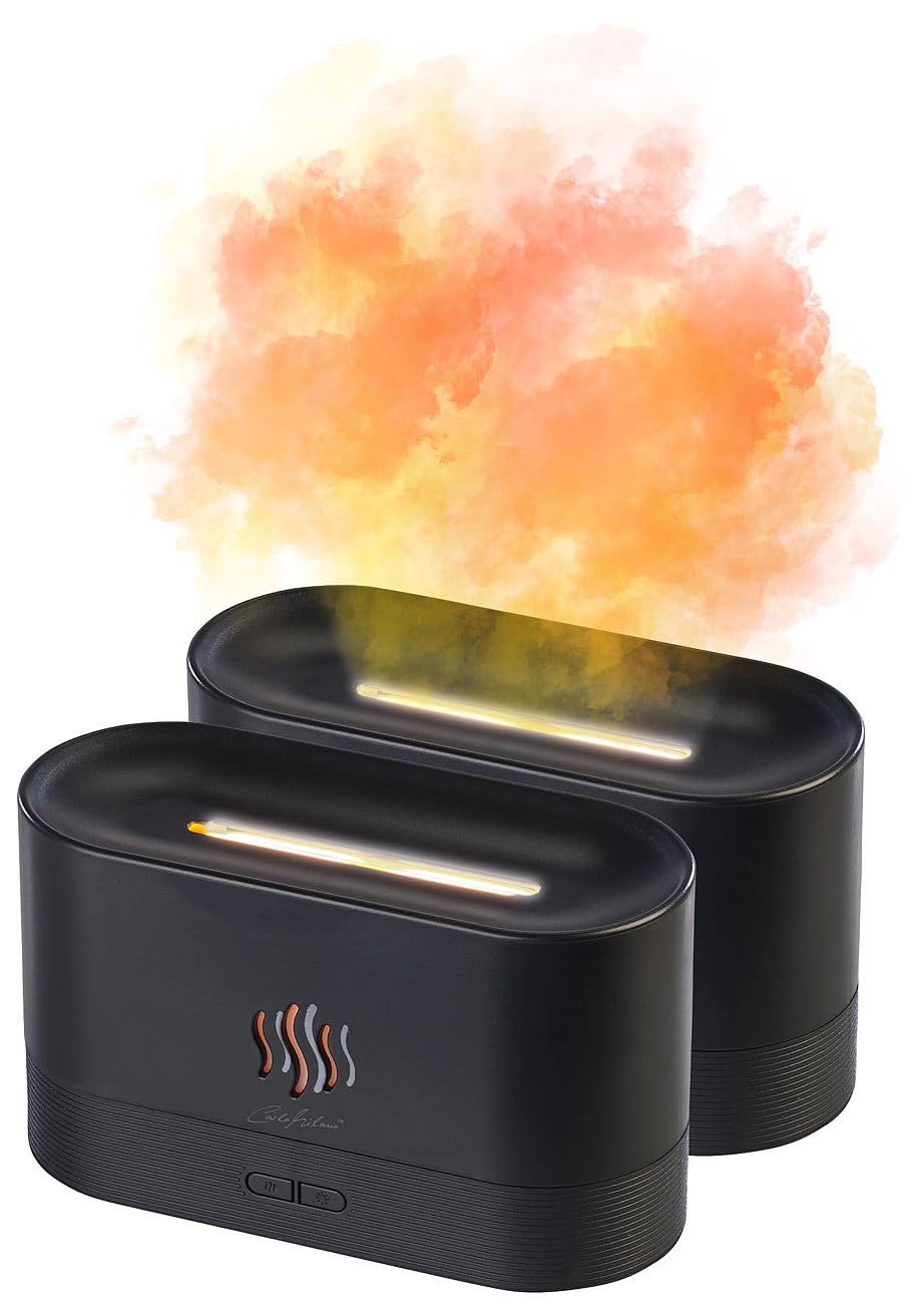 Carlo Milano Luftbefeuchter LED: 2er-Set Ultraschall-Aroma-Diffuser mit zuschaltbarer LED-Flamme (Lagerfeuer-Luftbefeuchter, elektrisch, Baby)