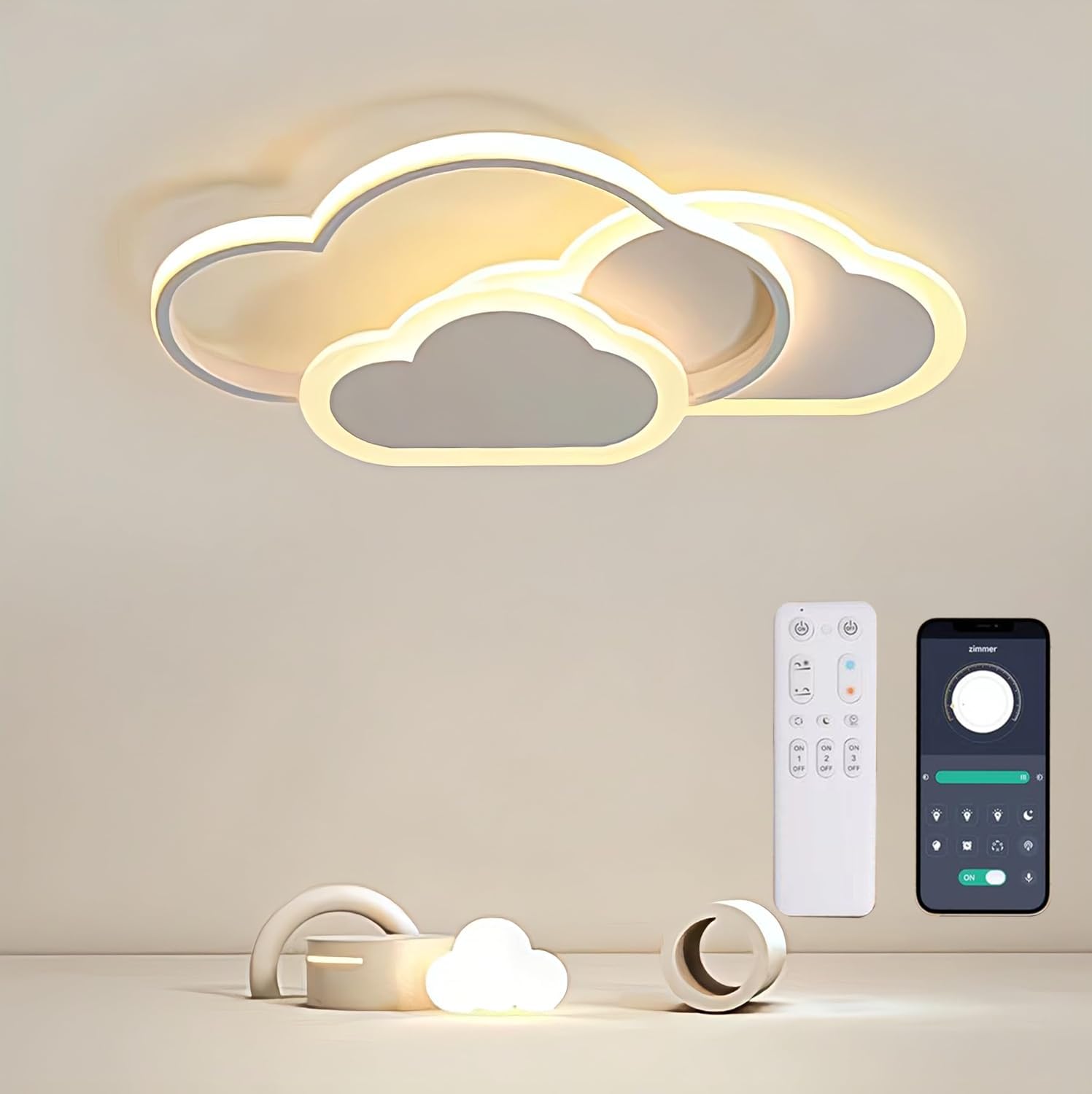 Plafoniera Cameretta Bambini - 32W Lampadario Nuvola Cameretta, Plafoniera Led Soffitto Dimmerabili con Telecomando, 42cm Lampade a Soffitto Cameretta per Soggiorno Camera da letto Camera dei Bambini