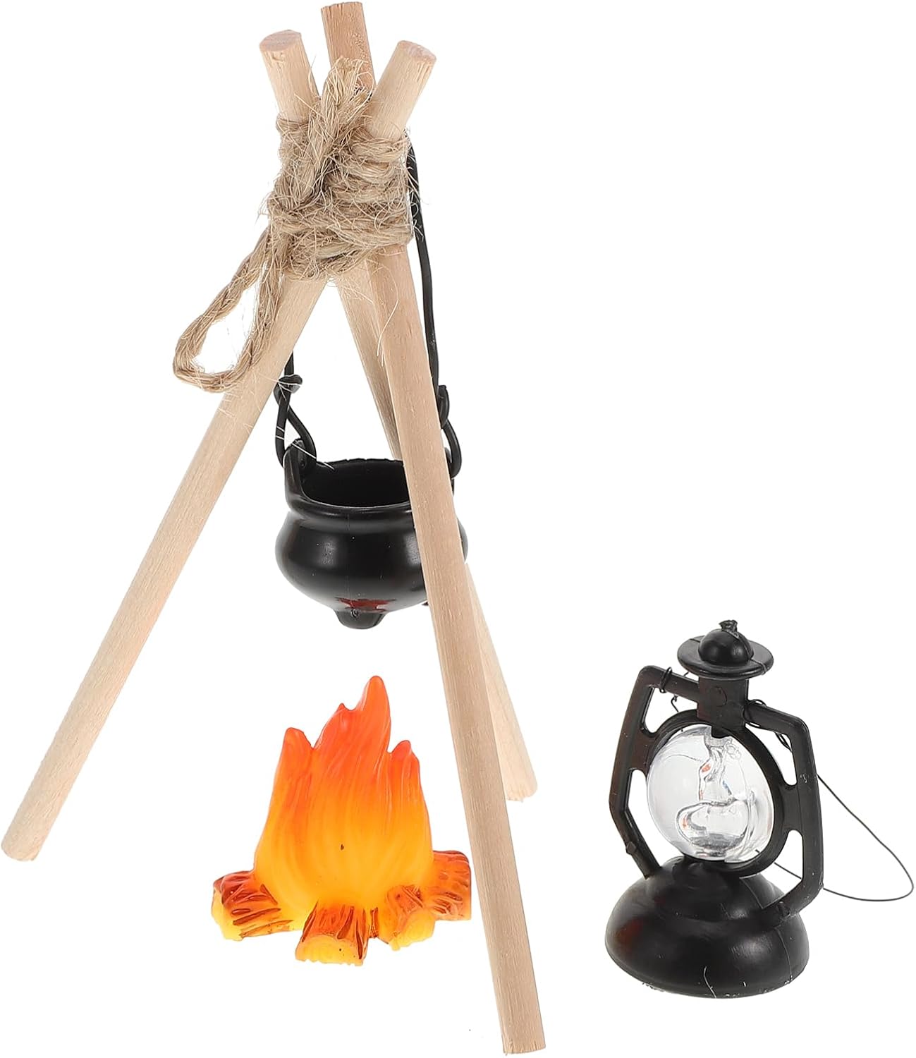 1Set 1:12 Scale Miniature Campfire Model for Dollhouse Decor Includes Mini Fire Pit Doll House Rack with Firewood for Miniature Scene Layout Photography Props