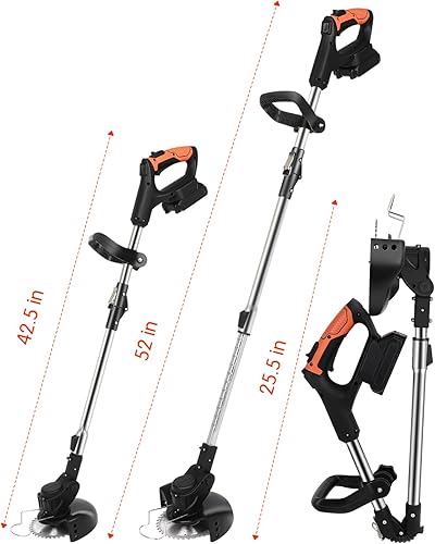 Miniatura 2 de Desbrozadora eléctrica inalámbrica, funciona con pilas de 21 V, 2.0 Ah, cortador de cepillo retráctil y plegable 3 en 1, 16 cuchillas de corte, 1