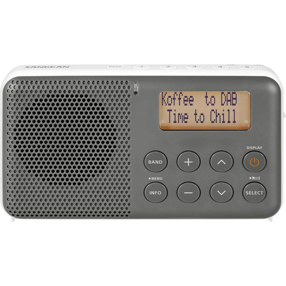 Sangean Pocket Receiver 640 DPR-64, Dab+/ FM, Alarma, Snooze, Pantalla LCD, Auriculares estéreo Conector, Integrado estéreo Amplificador Clase D de Gris, Blanco