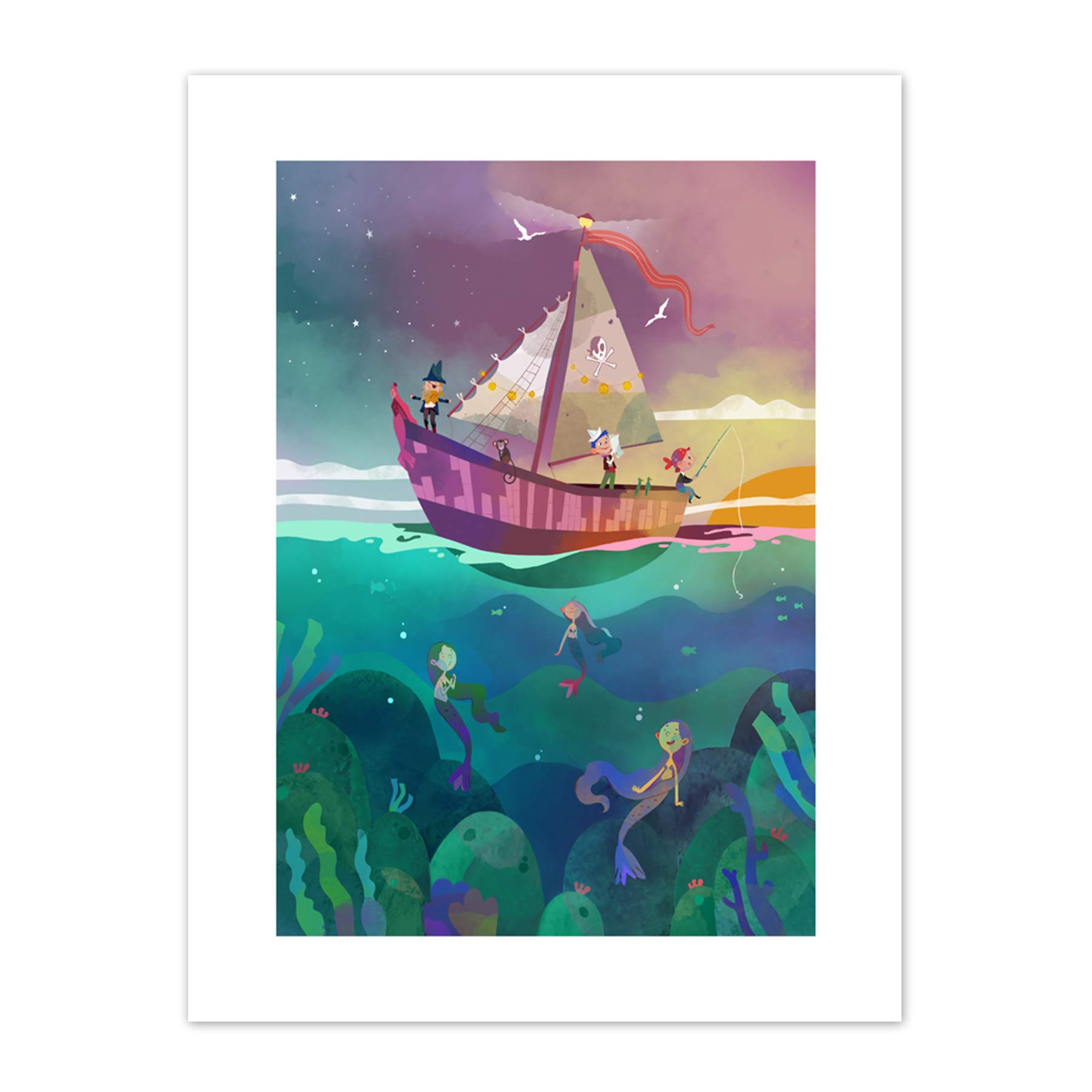 Wee Blue Coo Pirates Mermaids Canvas Wall Art Print