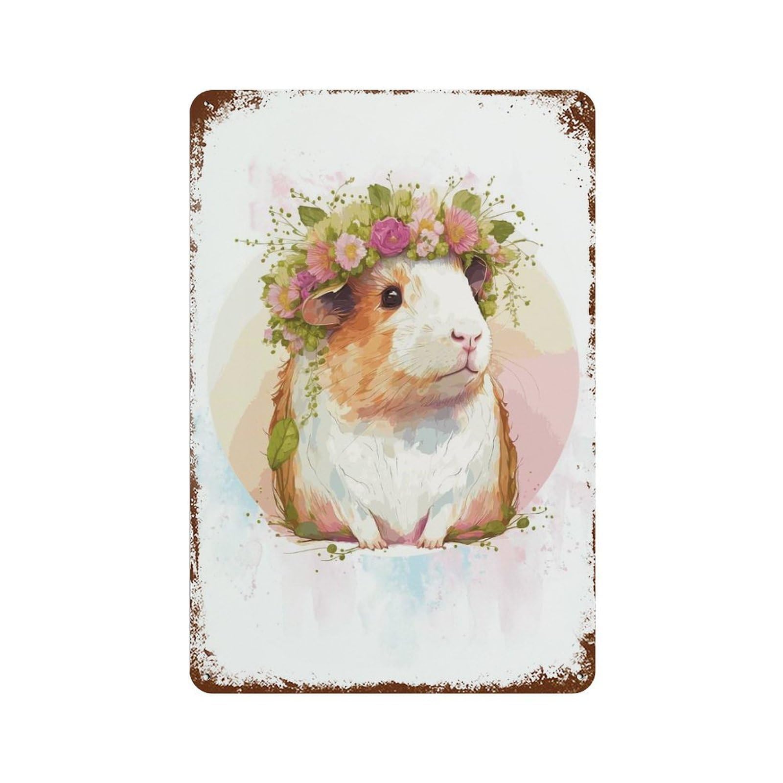 Watercolor Guinea Pig Rusty Metal Tin Sign 11.8"x7.9", Vintage Wall Decor for Garage, Pub Or Kitchen
