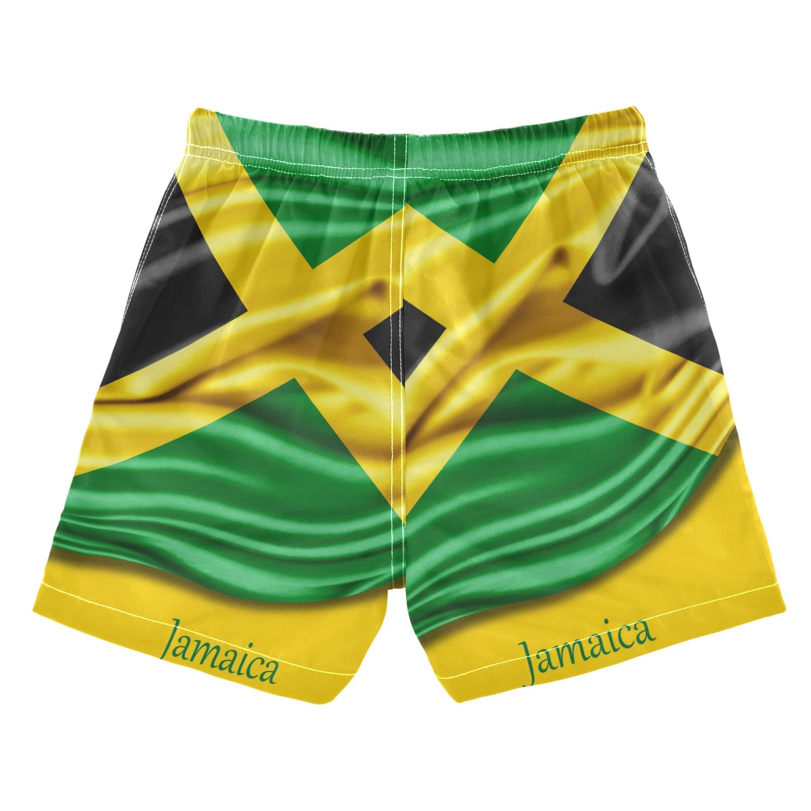 Jamaica Flag Silk3d Illustration Boys Swim Trunks Summer Drawstring Toddler Swim Board Shorts Quick Dry Little Boys Bathing Suit Beach Hawaii Vacation 14 Years-16 Years Multicoloured