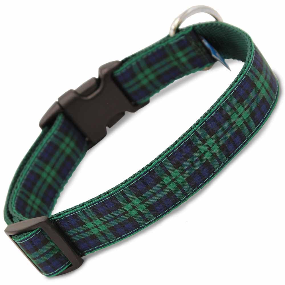 Blackwatch Plaid Dog Collar, Medium Dogs, 22-35lbs (Collar: 3/4