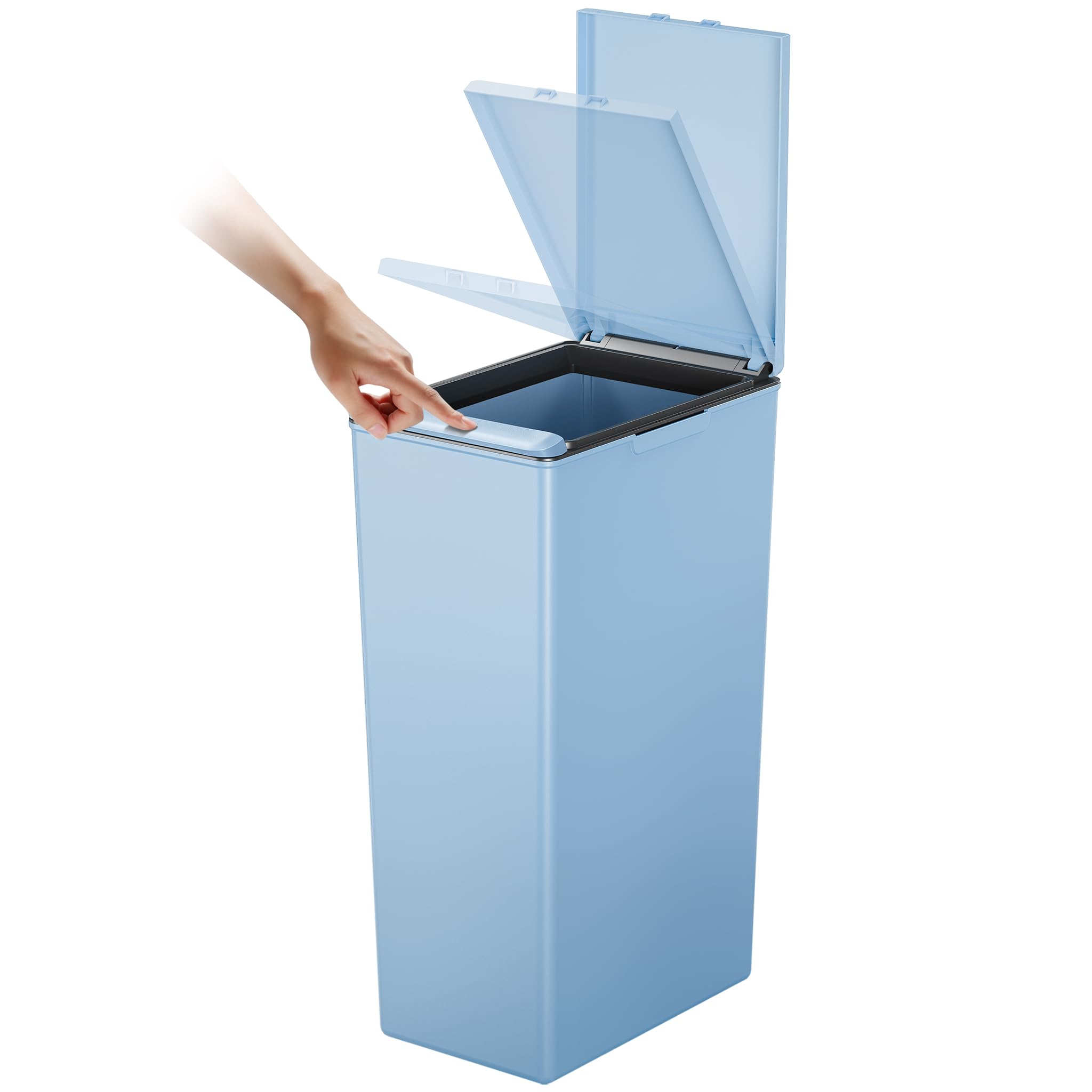 EKO Morandi 40L Kitchen Recycling Bin with Touch Top Lid, Slim Plastic Trash Can with Recycling Stickers and Easy Clean Surface, Compact Design for Home or Office