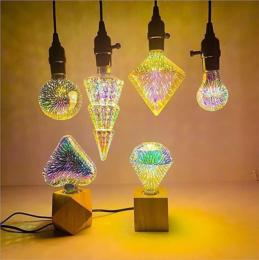 2 Pack ampoule de feu d'artifice 3D, ampoule LED E27 AC 85-220V 4W G95 ampoule rétro étoilée Edison pour la décoration de Noël de vacances ﻿ ﻿ (Coeur)