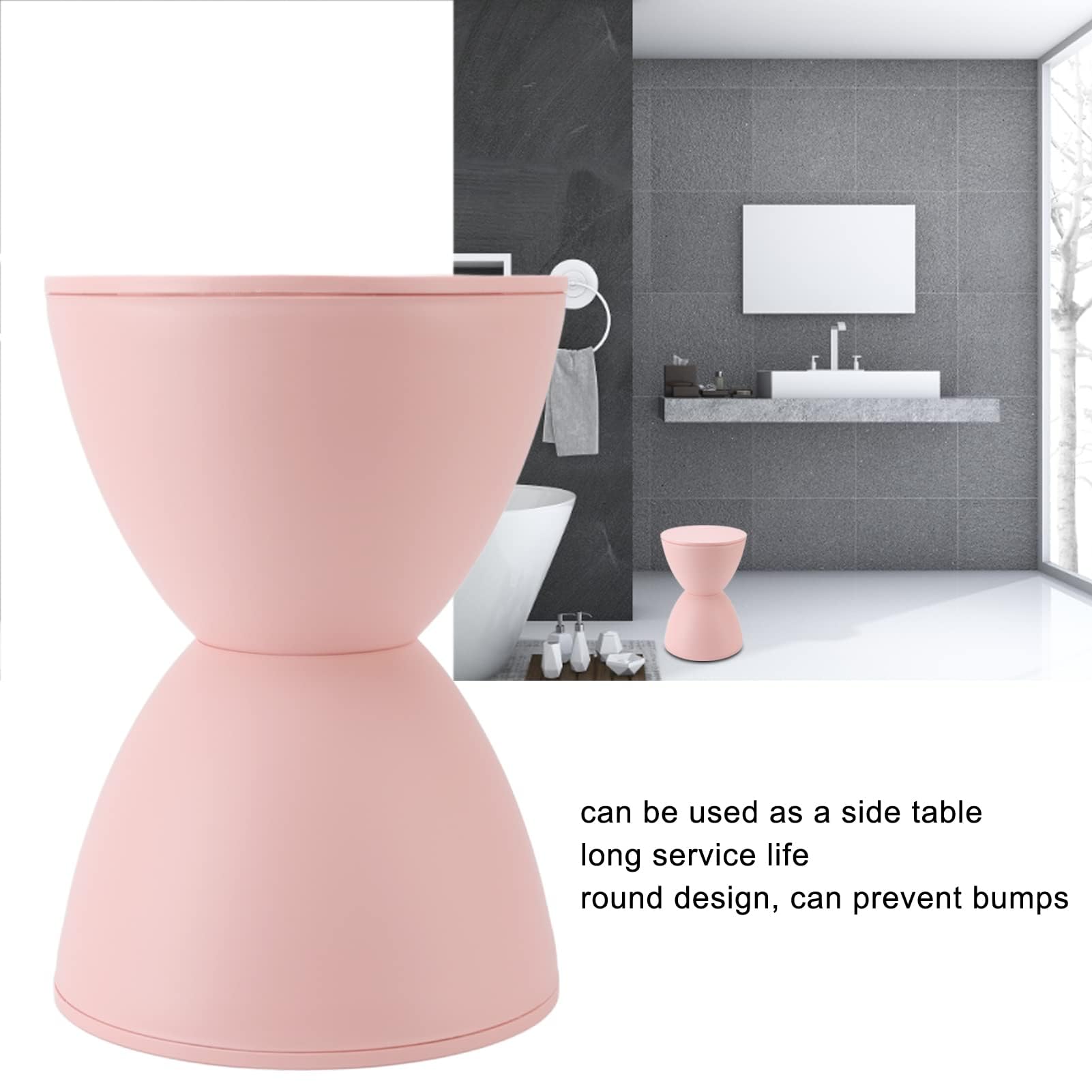 Sgabello A Forma Di Clessidra In Plastica Rosa - Moderno, Rotondo, 42x30 Cm, Per Cambiarsi Le Scarpe, Per Camerino O Corridoio - copertina