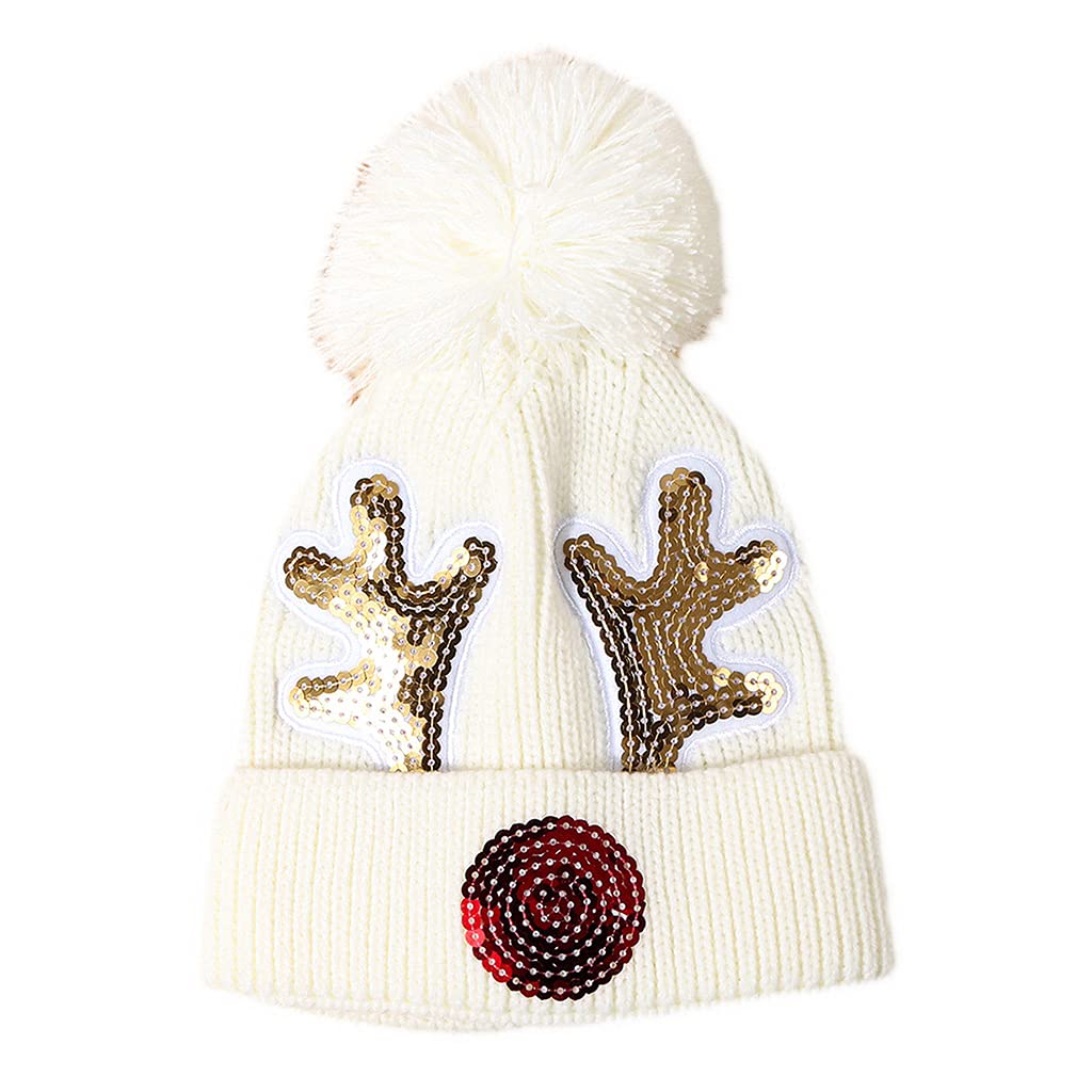 Christmas Hats for Kids with Deer Horn Ornament Santa Hats for Children Winter Knitted for Boys Girls Baby Christmas Hat
