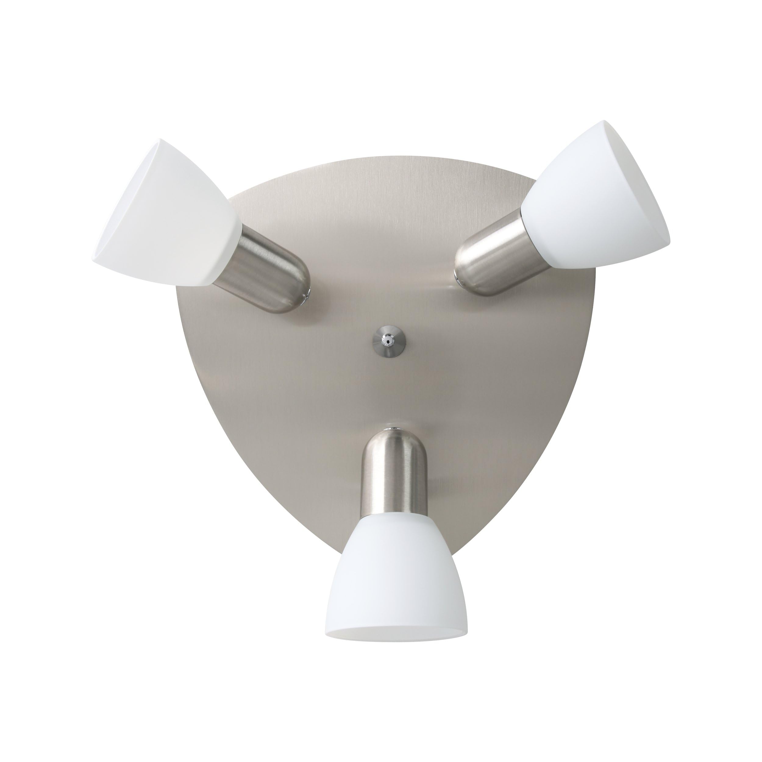 EGLO Deckenlampe Enea, 3 flammige Deckenleuchte | Deckenstrahler aus Metall in Nickel-Matt, satiniertes Glas in Weiß, Wohnzimmerlampe, Spots mit E14 Fassung