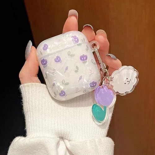 Funda protectora para Airpods 2 y 1 con llavero, accesorios para Airpods compatibles con estuche de carga AirPods 2 y 1 (flor)
