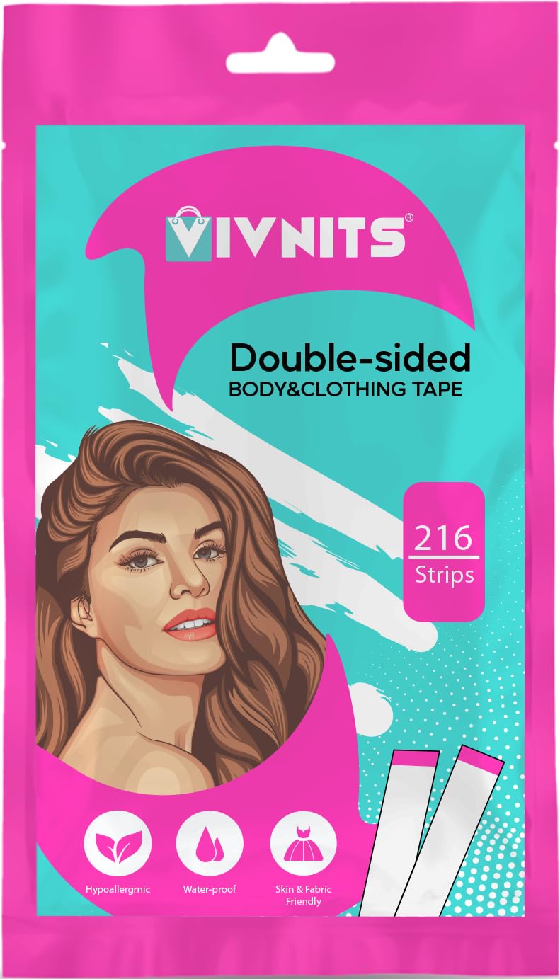 VIVNITS 216 Strips Double Sided Tape for Fashion, Clothing and Body Tape | All Day Strength Invisible Dress Tape for women | Gentle to stick on Skin and clothes | Transparent (432 Strips)-picture-44