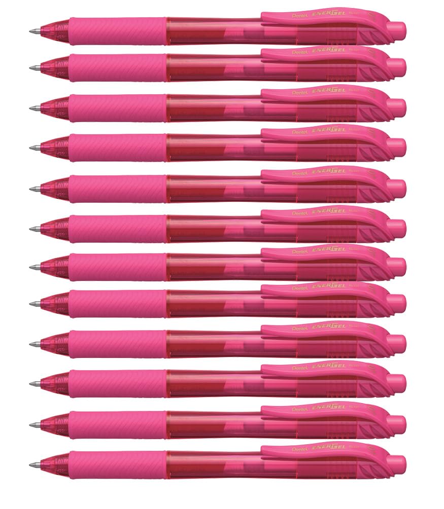 Pentel EnerGel-X Retractable Liquid Gel Pen (0.7mm) Metal Tip, Pink Ink, Box of 12 (BL107-P)