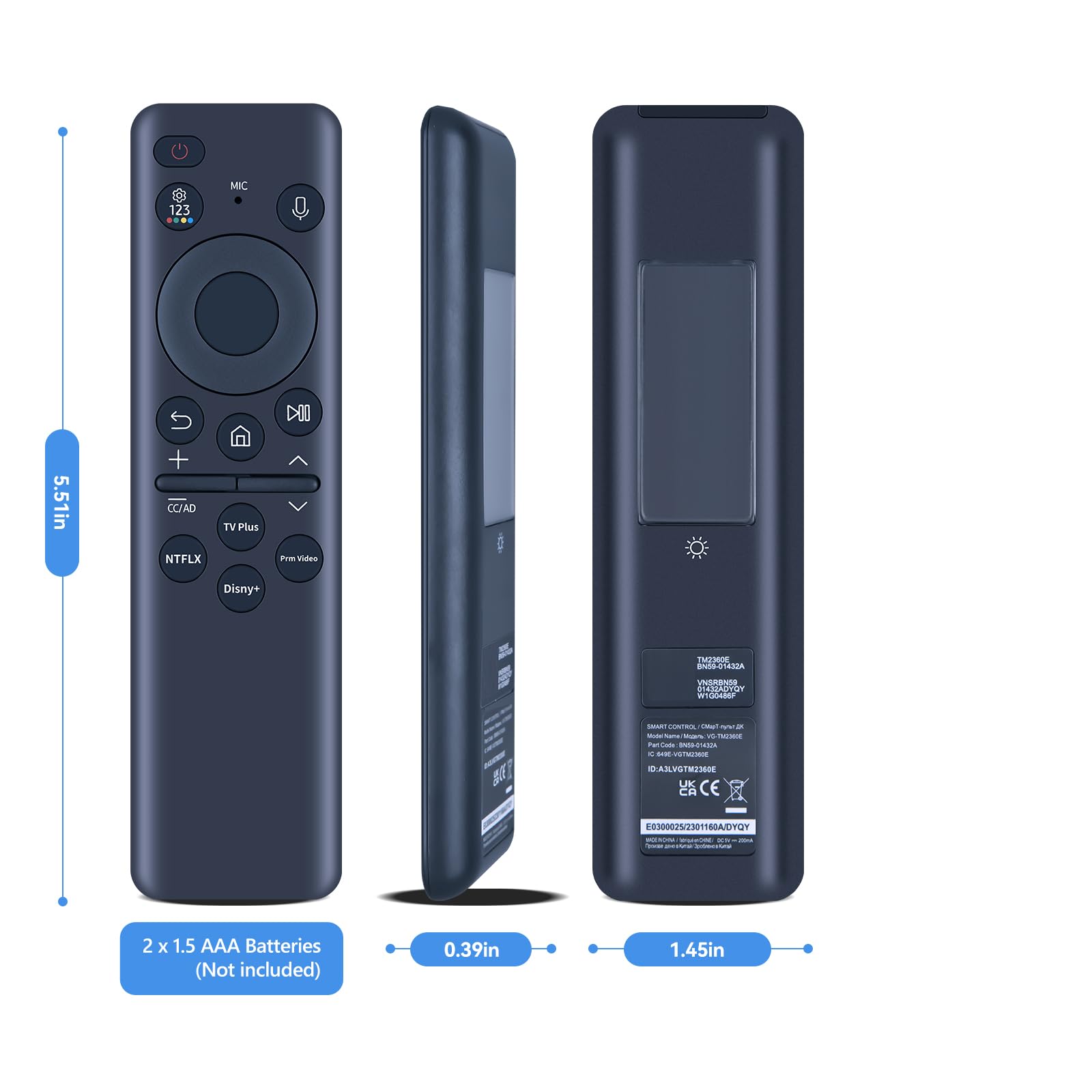 PZL Nuovo BN59-01432A Solar Voice Telecomando di Ricambio per Samsung 2023 Neo QLED 8K HDR Smart TV