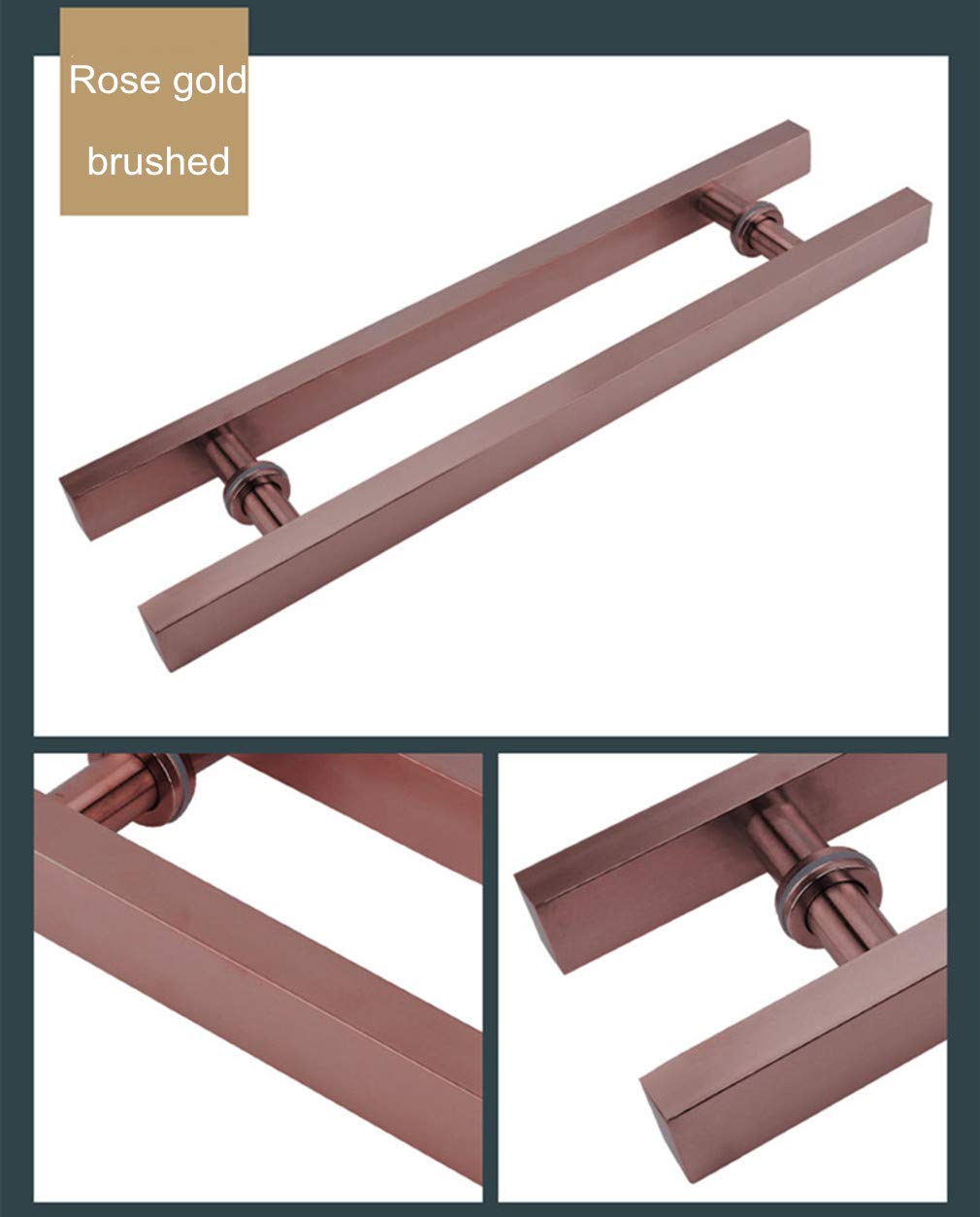 Set di maniglie a doppia barra laterale in acciaio inossidabile con design a rosa, maniglia quadrata per hotel, casa, club, ufficio, negozio, finitura spazzolata, foro centrale da 300 mm