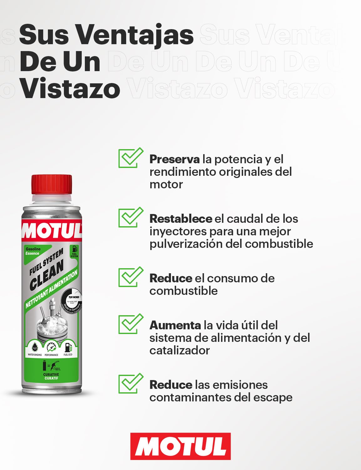 MOTUL - Limpiador para Motor de Gasolina - Aditivo Reparador para Motores de Gasolina de Inyección o Carburador - Óptimo Rendimiento - Idóneo Antes de ITV - Fuel System Clean - 300 ml