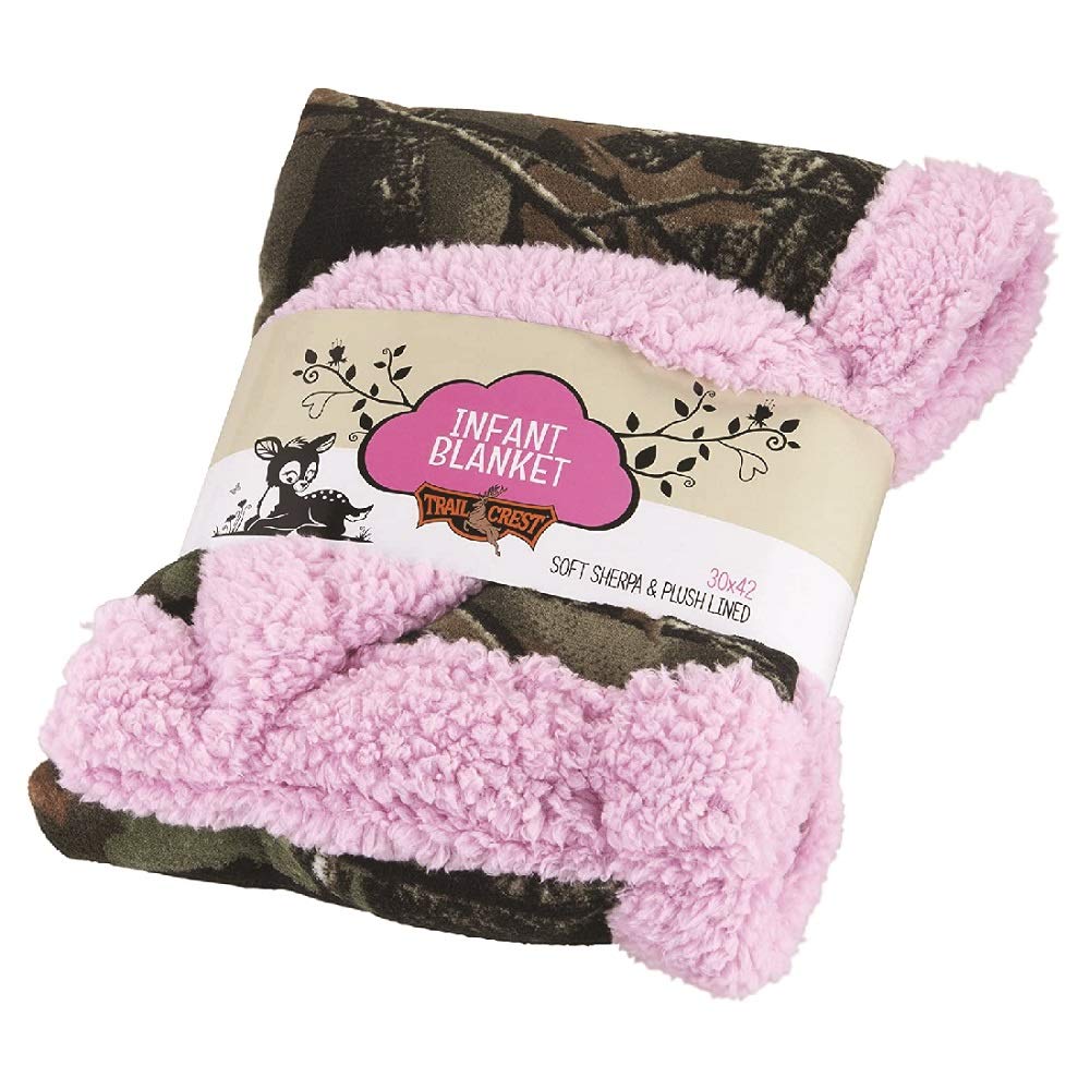Baby Infant Camo Accent Soft Sherpa and Plushed Lined Coral Fleece Gift Blanket (Soft Pink)