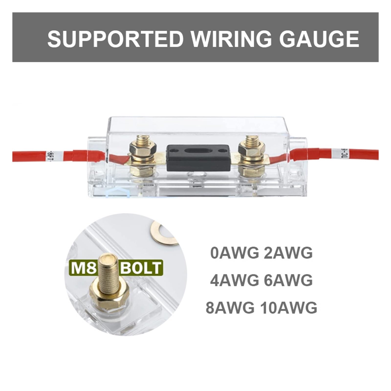 4-8 Gauge Nickel Plated Mini ANL Fuse Holder with 5 Pack 100 Amp MANL Fuse