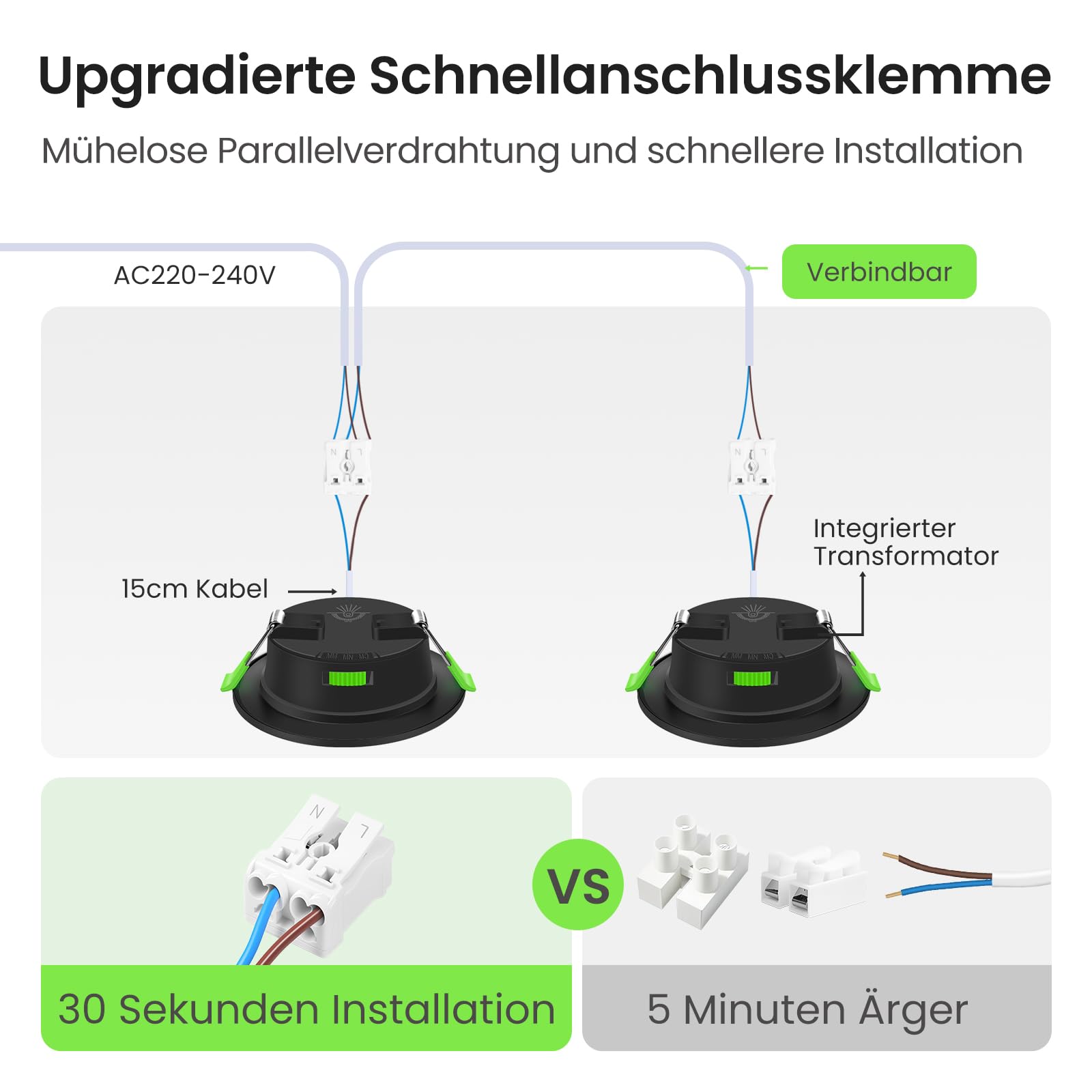 ALUSSO 12 Stück Einbaustrahler Led 75mm,5W LED Einbaustrahler Dimmbar AC 220-240V,Warmweiß 3000K Neutralweiß 4000K Kaltweiß 6500K IP44 Deckenspots für Badezimmer Küche Wohnzimmer,Schwarz
