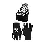 Ultra Game NFL Official Youth Super Soft Winter Beanie Knit Hat with Extra Warm Touch Screen Gloves, Las Vegas Raiders, Team Color 2, 1SIZE