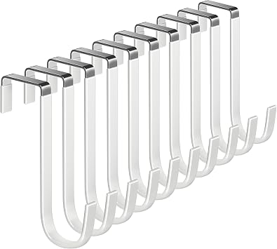 Mars-Rock Single Over Door Steel Hooks 10 Pack Fit 1-3/8" Door 5.5" White