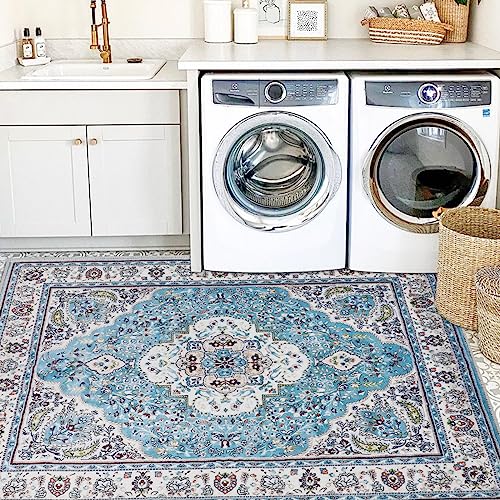 Tapis persan lavable bleu clair COMSLE 122x183 cm pour salon - 7